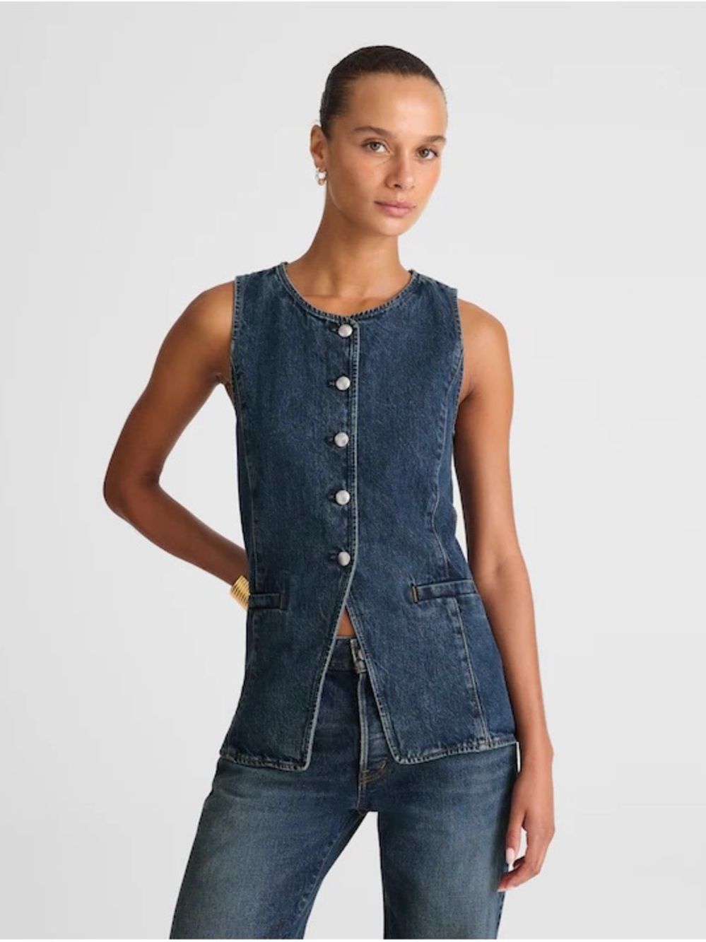 Madewell Denim Crewneck Cutaway Vest